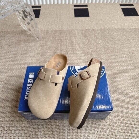 Birkenstock Boston taupe suede mule clogs - Picture 2 of 5